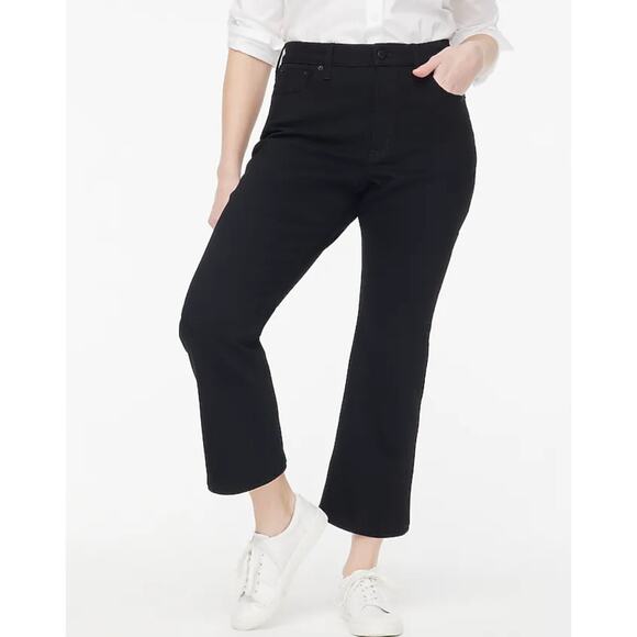 NWT J.Crew Curvy Mid Rise Flare Crop Jean In Signature Stretch Black Size 34 - Picture 1 of 8